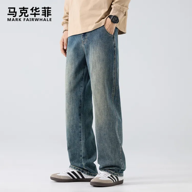 马克华菲废土风质感牛仔裤男秋季日系怀旧复古水洗宽松休闲直筒裤