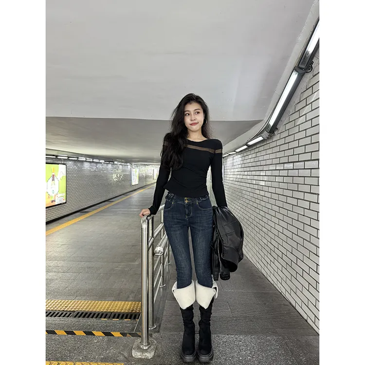 张阿星【高比例】弹力洋气磨毛高腰修身百搭小脚裤 W425X17193