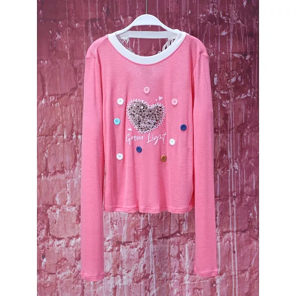 【韩哥女装】夏季少女粉轻薄上衣爱心亮片刺绣冰凉感皮肤衣8196