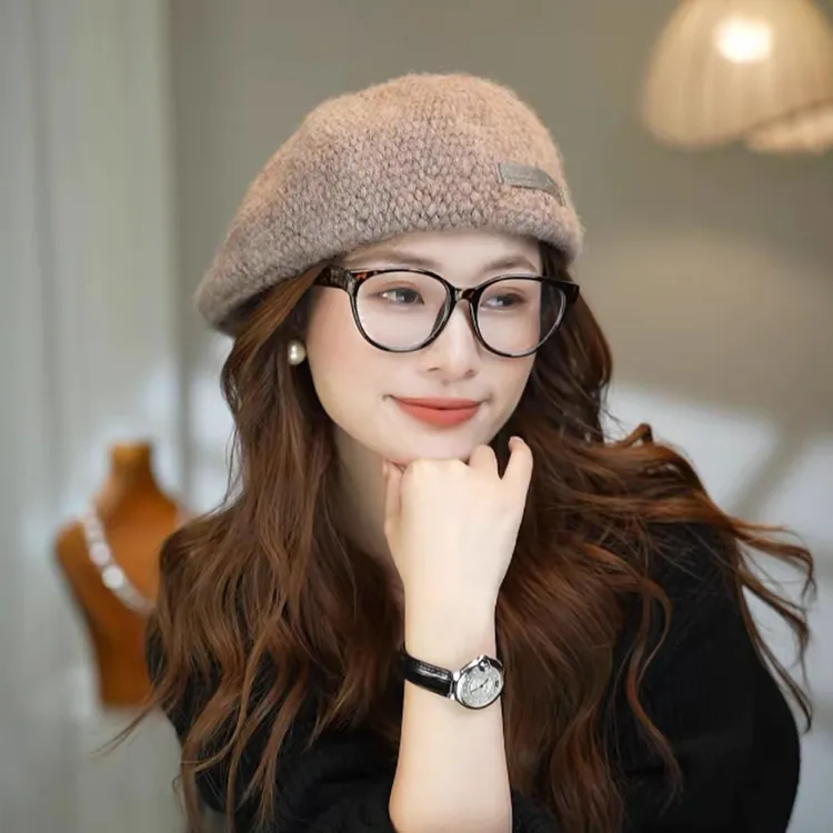 韩版ins简约贴布贝雷帽子女秋冬季复古百搭反戴前进帽时尚报童帽