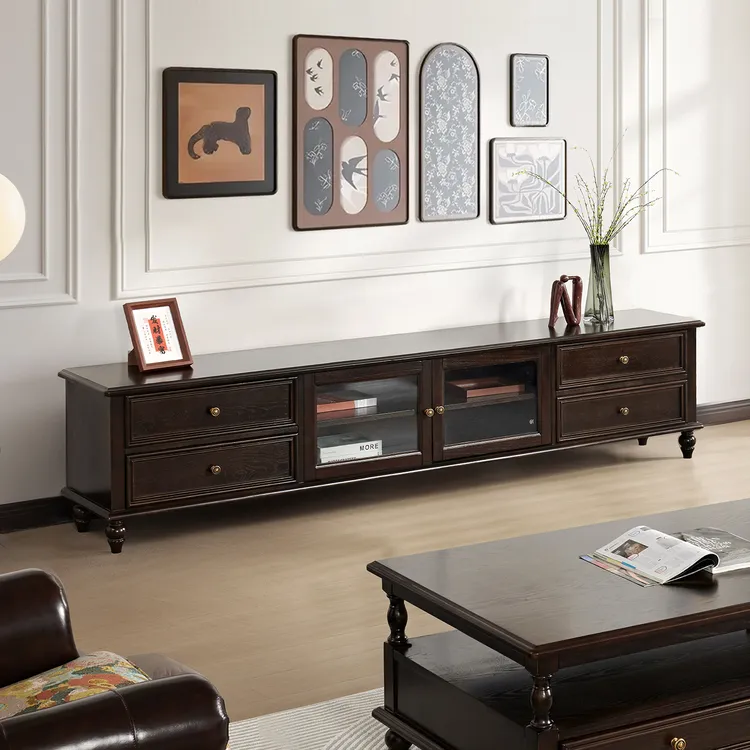 美式实木茶几电视柜组合复古高款客厅实木小户型地柜茶几组合