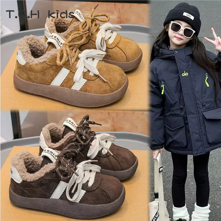 ABC女童棉鞋2025新款冬季保暖儿童加绒二棉运动鞋女孩中大童板鞋