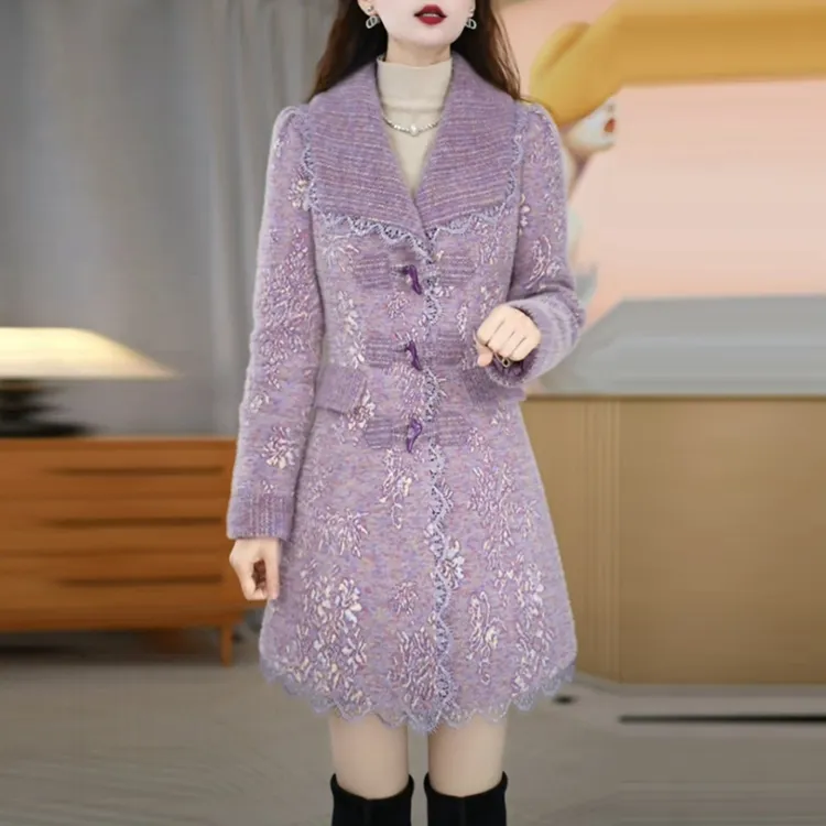 轻奢夹棉加厚外套2025冬季新款高级感小香风修身显瘦紫色保暖大衣