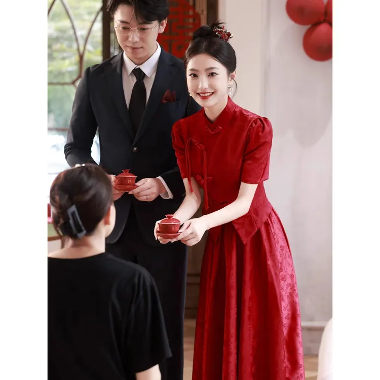 5139依依中式复古敬酒服2025夏季新娘订婚领证聚会女旗袍秀禾服裙