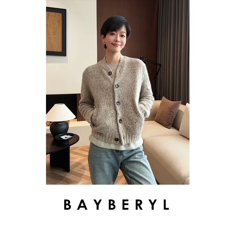 BAYBERYL老贝蒲公英*开衫V领花纱羊绒百搭针织衫ZZS5I1501-11/16