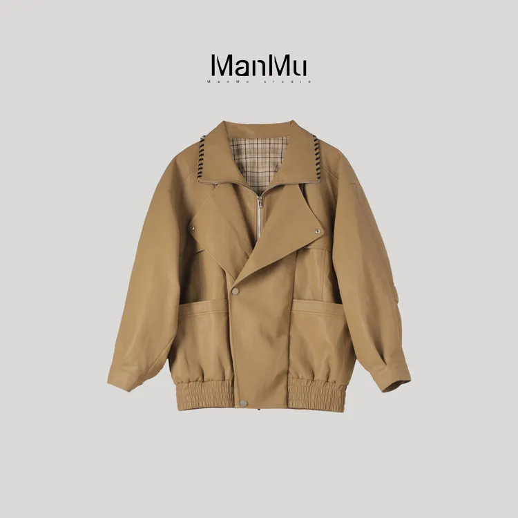 满目ManMu 【张琪专属】高级定制秋冬时尚百搭黄色皮衣350521