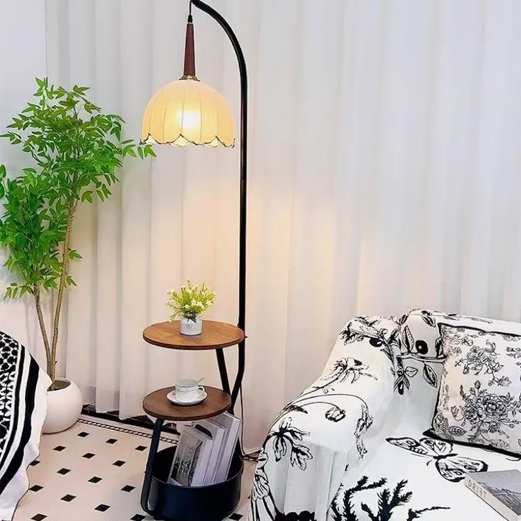 中古风落地灯客厅沙发旁边茶几氛围灯主卧室床头柜置物架一体灯具