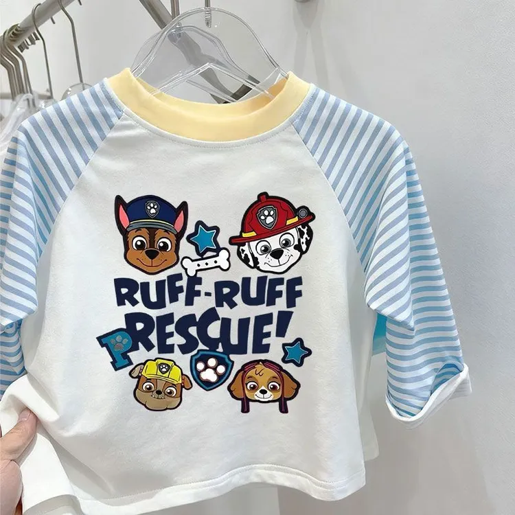 中大小男女儿童宝宝春秋爆款卡通汪汪队长袖T恤百搭宽松拼接童装t