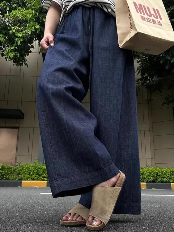 慵懒感棉麻牛仔裤女夏季新款大码宽松显瘦深蓝色直筒裤子九分