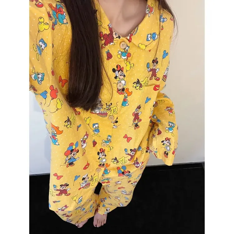 【卡通黄色米奇】韩系开衫睡衣女春秋季新款舒适家居服可外穿套装