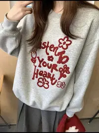 【米妮】“韩式慵懒”立体刺绣字母长袖宽松卫衣