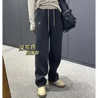 7168太谷休闲简约百搭宽松加厚绒潮流撞色字母卫裤冬季长裤