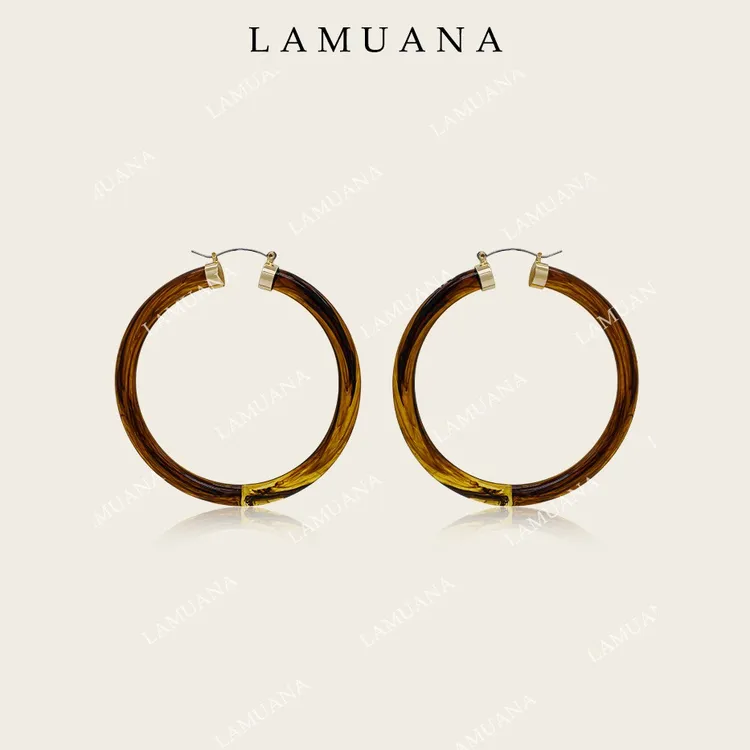 合金耳饰 LAMUANA咖色大圈复古耳环小众设计高级感圆圈耳饰72346