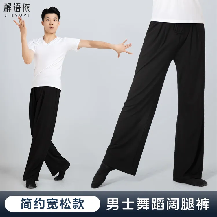 男士现代舞艺考宽松阔腿裤太极白黑裤子舞蹈形体练功武术戏剧练