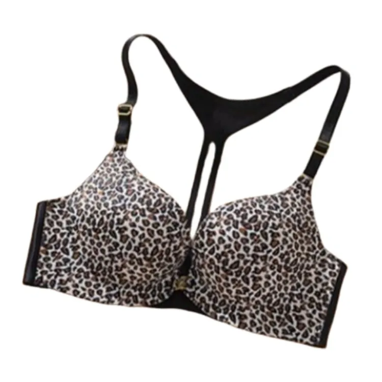 小胸聚拢前扣美背内衣薄款豹纹女收副乳防下垂无钢圈透气文胸性感