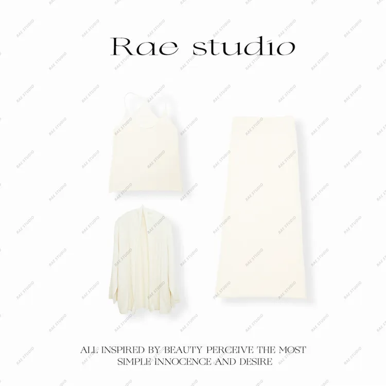 【Rae】简约慵懒感堆堆领长款开衫背心半裙三件套r680