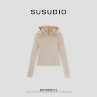 SUSUDIO 早秋休闲风撞色线条半拉链设计显瘦长袖10662