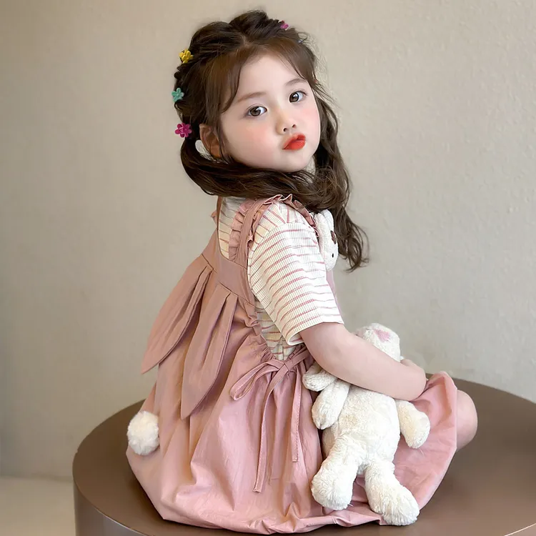 甜美可爱宝宝夏装套装女孩夏季短袖背带裙两件套洋气女童潮款衣服