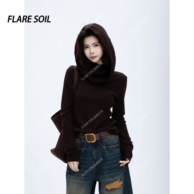 【FLARE SOIL】修身帽衫薄款上衣针织通勤风显瘦秋季连帽衫 T4711A