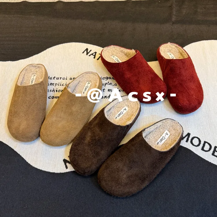 【阿茶】ROW风博肯~头层牛皮/跟高2.5CM /秋冬新款加绒博肯拖鞋女