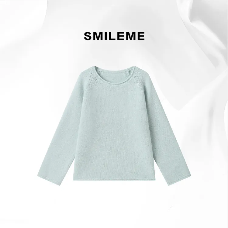 3-SMILEME【暖阁听雨】气质细腻柔软圆领宽松套头长袖上衣R5376012