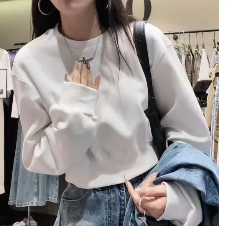 【百搭卫衣】春款2025韩版宽松休闲纯色短款卫衣LK2501337