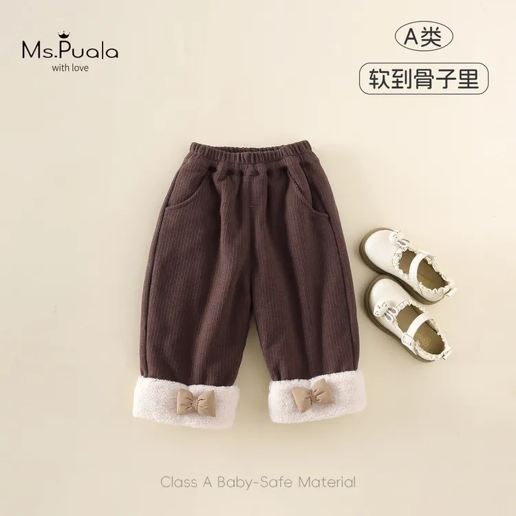 【MsPuala太妃糖】童装婴幼童女宝宝冬款休闲裤加棉长裤蝴蝶结裤脚