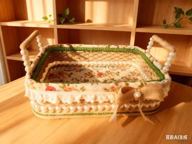 【小七专属】桌面收纳盒创意桌面卡通动漫收纳筐收纳纯手工编制提手篮