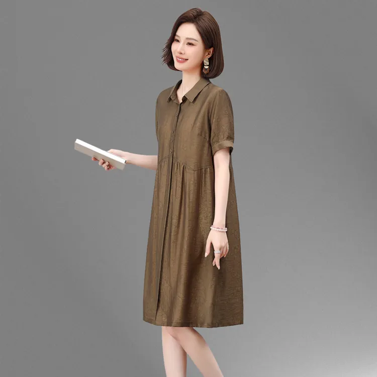 大码夏季莱赛尔天丝连衣裙女新款胖MM宽松显瘦妈妈中长款休闲裙子