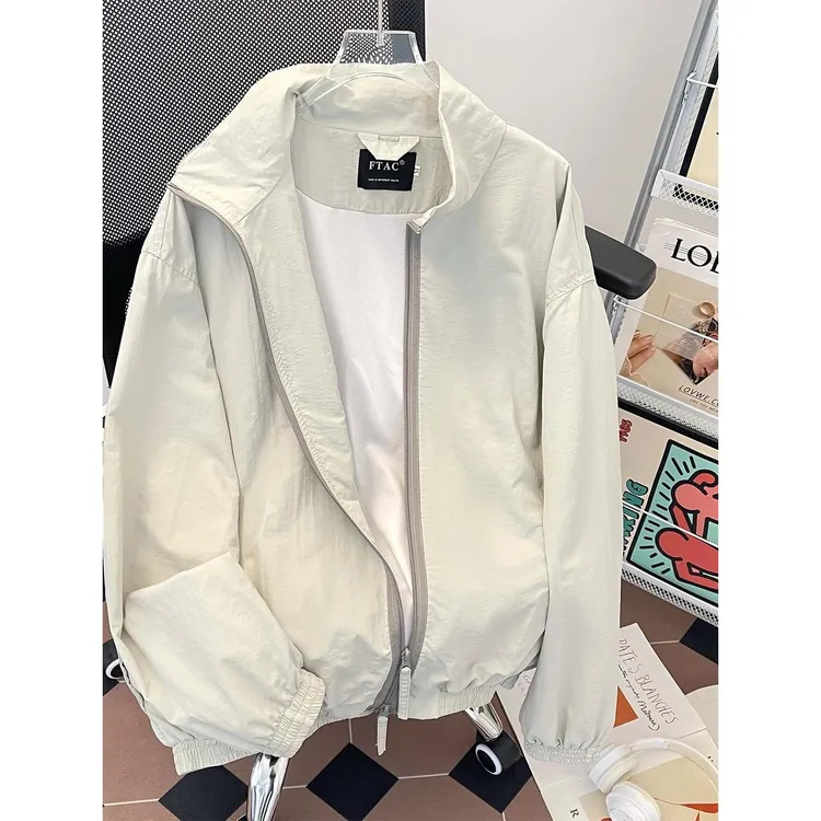 春秋立领外套男休闲潮牌纯色百搭运动学生高级感美式宽松高街夹克
