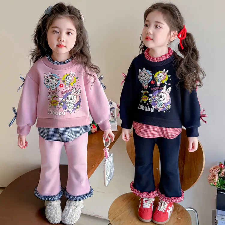 女童加绒套装儿童秋冬装新款韩版加厚卫衣女宝宝冬季保暖两件套潮