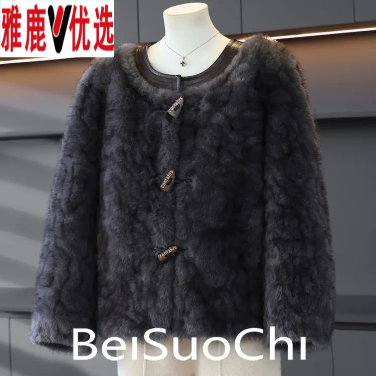 雅鹿优选妈妈秋冬女士短款仿皮草外套女春秋新款皮毛一体羊羔毛小