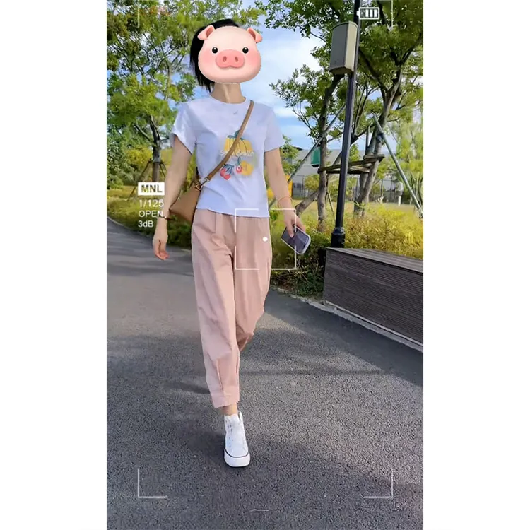 韩系小个子夏装搭配一整要修身显瘦印花短袖上衣休闲裤两件套装