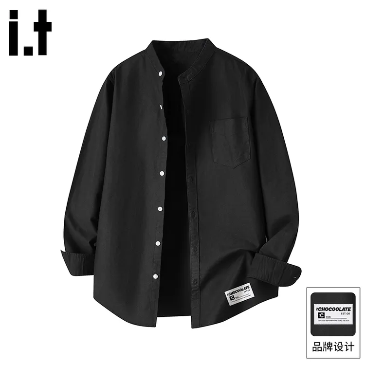 i.t:CHOCOOLATE男士秋季新款长袖潮牌衬衫美式立领薄外套通勤上衣