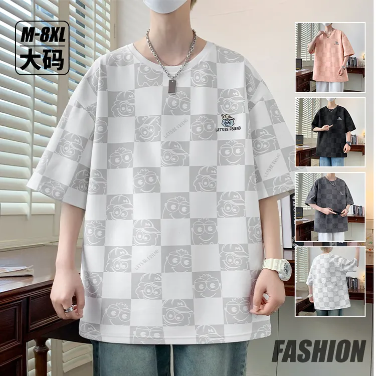 薄款短袖男士T恤潮流大码FASHION韩版休闲五分袖阔版t恤夏季