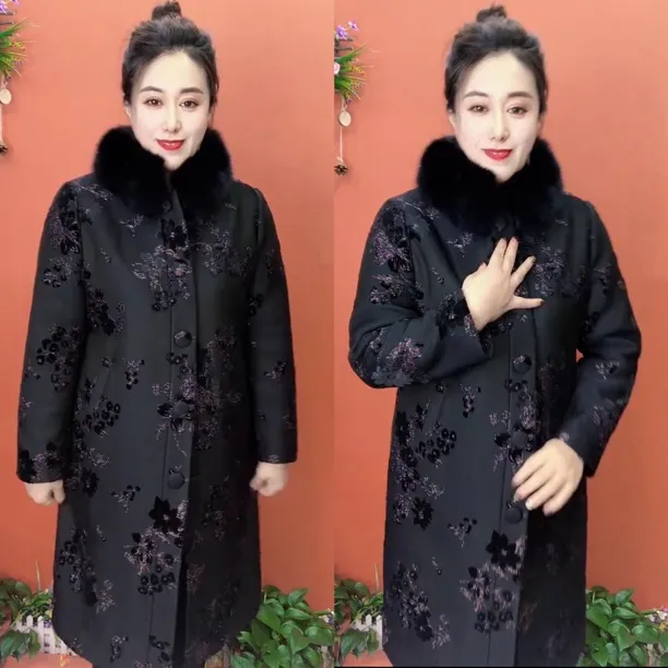 冬季中老年妈妈领可拆加棉加厚中长款气质显瘦保暖风衣外套