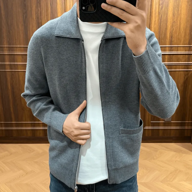 秋冬季休闲针织衫开衫宽松型立领针织修身翻领时尚男士网红款男装