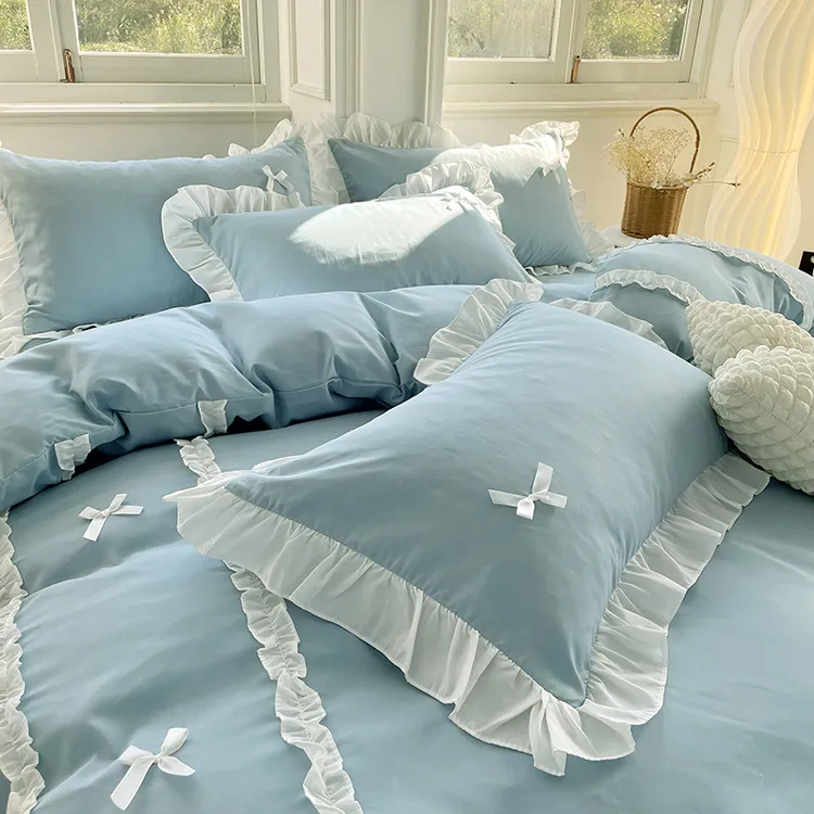 法式浪漫公主风蝴蝶结四件套非纯棉全棉床单蕾丝花边被套三件套