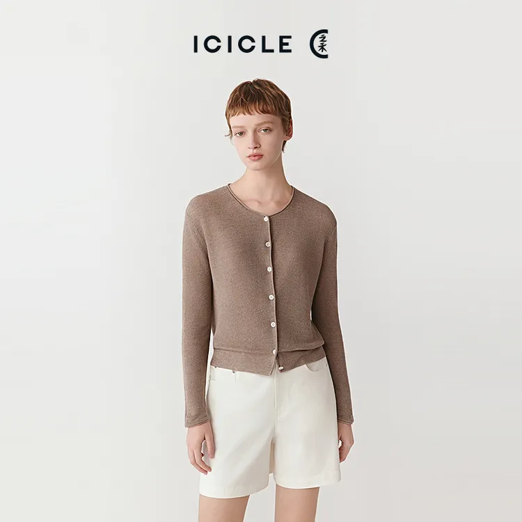 ICICLE之禾女装亚麻纱单排扣长袖舒适简约针织开衫1590