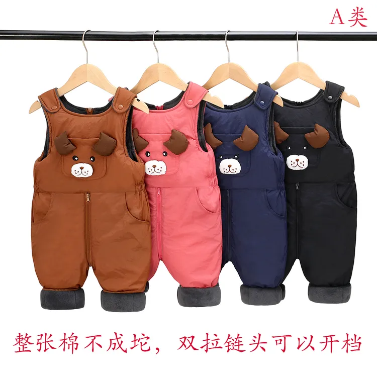 宝宝冬季背带裤外穿儿童加绒加厚棉裤男童女童加厚婴儿连体开档