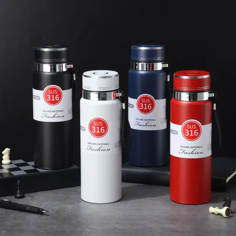 商务时尚简约大方提绳式保温杯800毫升车载真空便携茶水杯