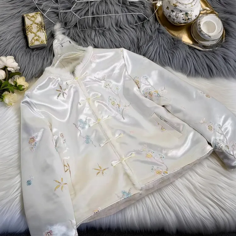 非遗苏绣新中式风重工刺绣水貂毛双面穿短外套女盘扣轻奢保暖795