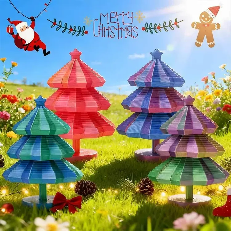 3d打印圣诞树萝卜塔三地的玩具色彩变化旋转螺锥多边形解压神器男