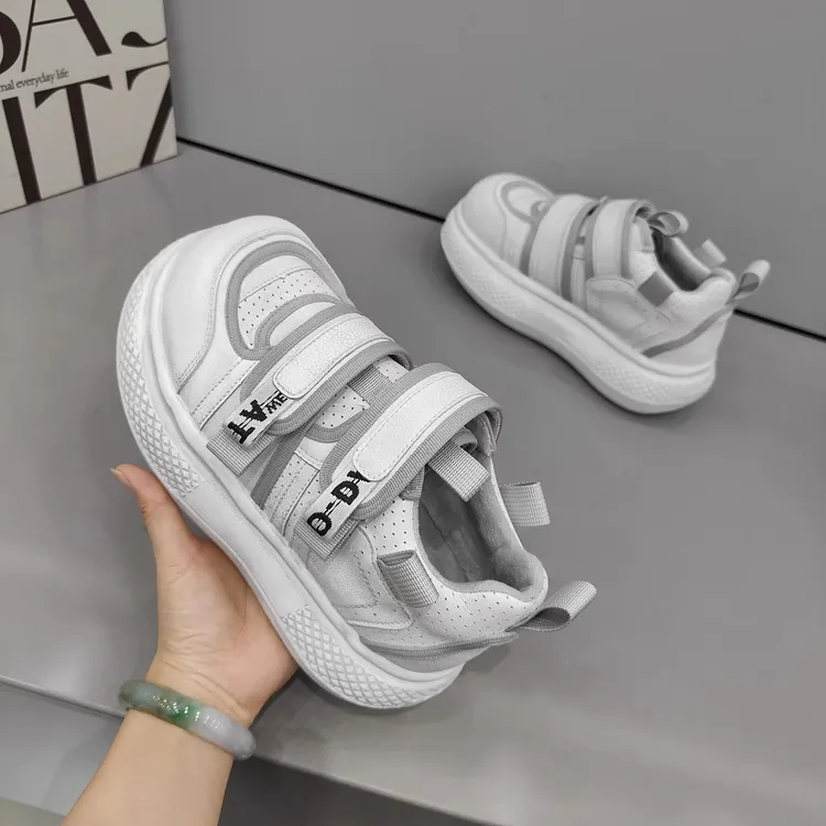 复古皮厚底增高胖丁老爹鞋女2025冬季新款圆头魔术贴百搭德训鞋潮