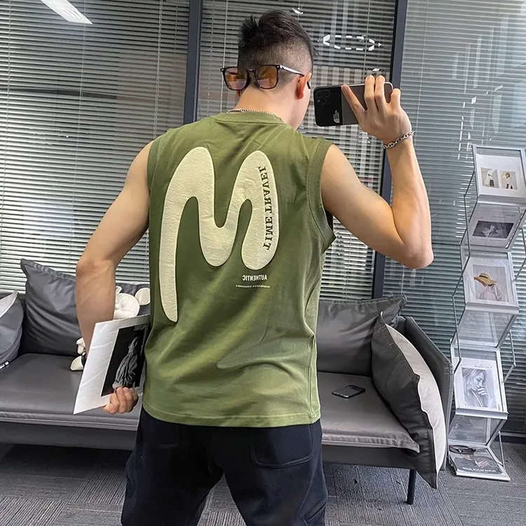 殿若无袖背心男士夏季新款简约运动印花坎肩t恤修身休闲潮牌上衣