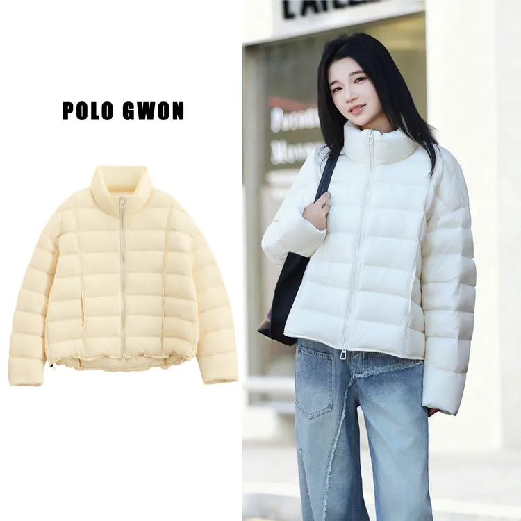 假一赔三新国标90%白鸭绒+可溯源安心绒羽绒服女短款排骨款立领