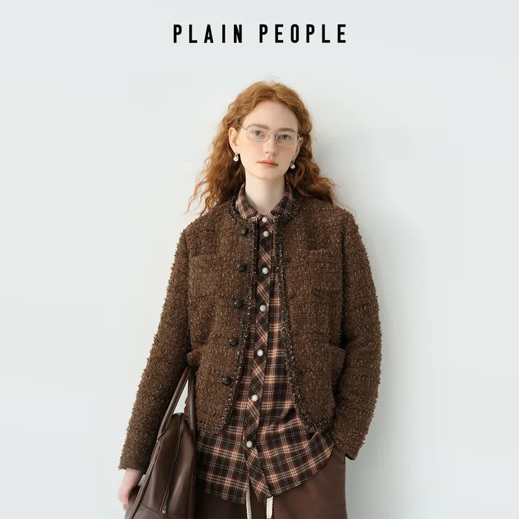 PLAIN PEOPLE巴恩风复古千金小香风粗花呢箱型短外套女2025冬新款