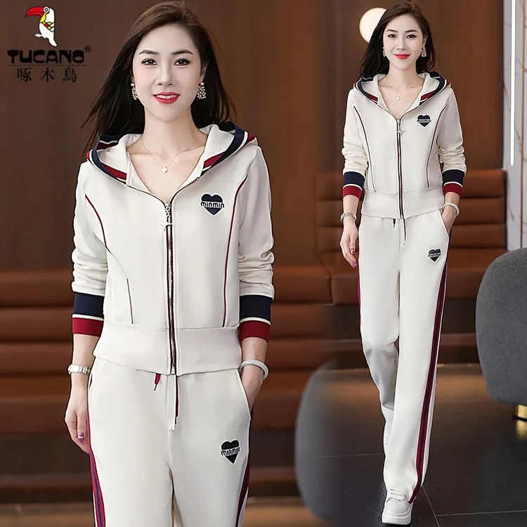 啄木鸟连帽休闲运动服套装女春秋2025年新款韩版时尚宽松两件套潮