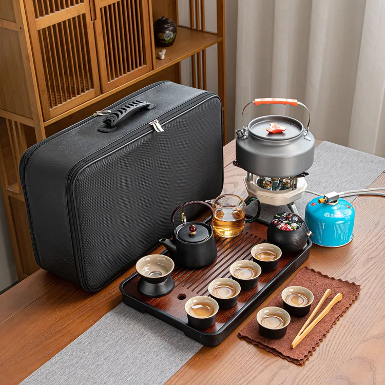 车载户外露营一整套易收纳茶具套装防风炉羊脂玉瓷外出便携式茶具商品图