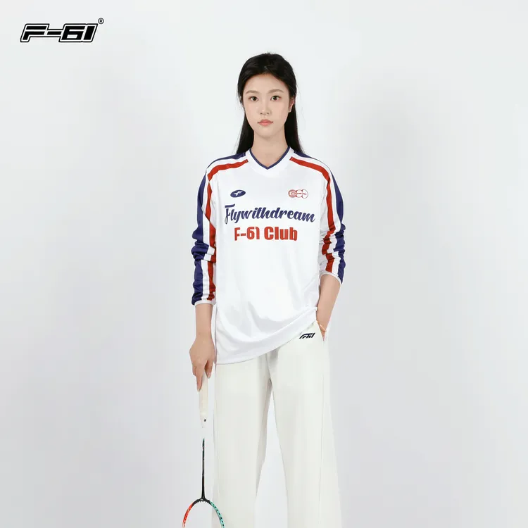 F61新款撞色慵懒长袖羽毛球服男女秋冬速干排汗吸汗透气运动T恤衣